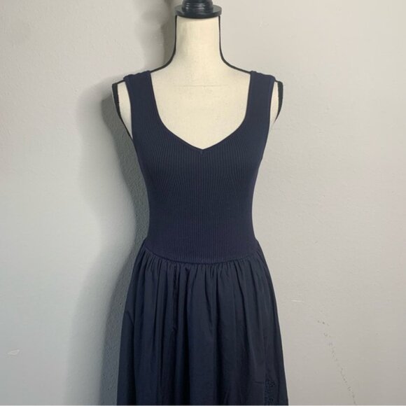 NWT Moon River Navy Blue Sleeveless Mixed Media Midi Dress - Picture 6 of 12